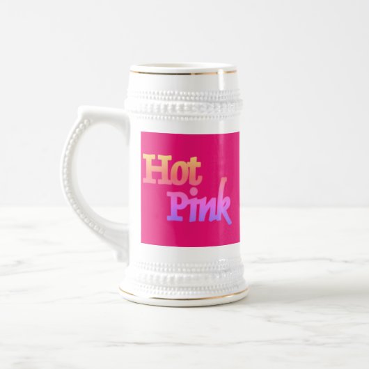 Hot Pink Fuchsia White Stein Goldschmiedekunst Bierglas (Links)