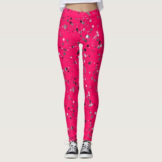 Hot pink funky leggings with stars (Vorderseite)