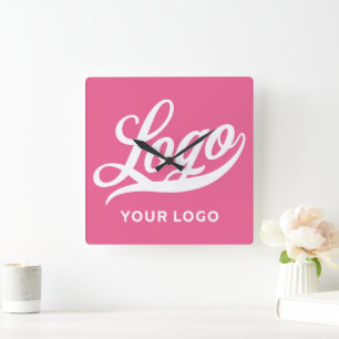 Hot-pink-Fushia Business-Logo Firmenmarke Einfach Quadratische Wanduhr
