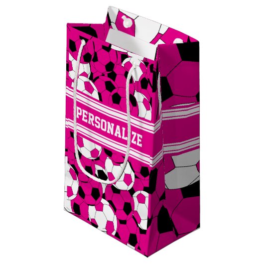 Hot-Pink-Fußball-Collage Kleine Geschenktüte (Vorderseite Schrägansicht)