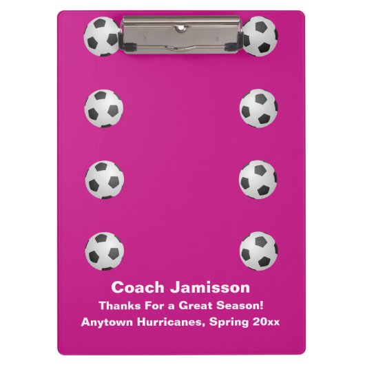 Hot Pink, Fußball-Team-Coach Danke, Name Klemmbrett (Vorderseite)