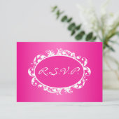 Hot-Pink-Geblüht RSVP-Karte Swirl Frame RSVP Karte (Stehend Vorderseite)