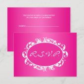 Hot-Pink-Geblüht RSVP-Karte Swirl Frame RSVP Karte (Vorne/Hinten)