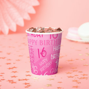 Hot pink Geometric Mesh Pattern Geburtstag eines j Pappbecher