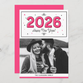 Hot Pink Geometric Typografy Foto Happy New Year Feiertagskarte
