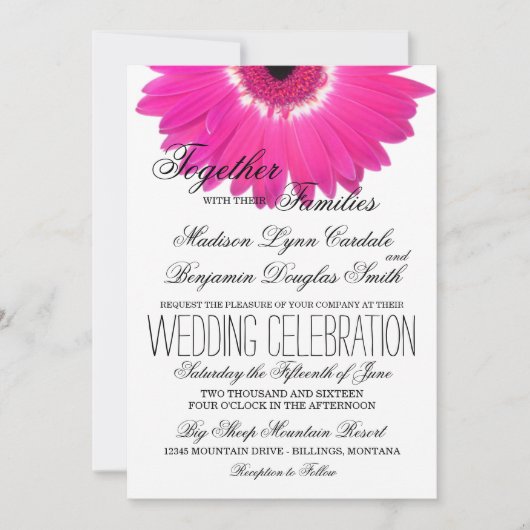 Hot Pink Gerber Daisy Blume Hochzeitseinladungen Einladung (Vorderseite)