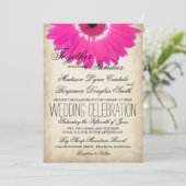 Hot Pink Gerber Daisy Rustic Wedding Einladungen (Stehend Vorderseite)