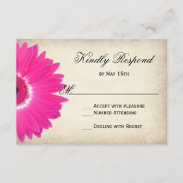 Hot Pink Gerber Daisy Rustic Wedding RSVP Cards