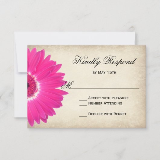 Hot Pink Gerber Daisy Rustic Wedding RSVP Cards Karte (Vorderseite)