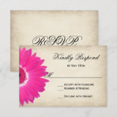Hot Pink Gerber Daisy Rustic Wedding RSVP Cards Karte (Vorne/Hinten)