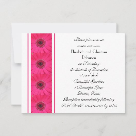Hot Pink Gerbera Daisy auf der White Vow Renewal Einladung (Vorderseite)
