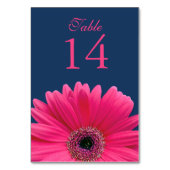 Hot Pink Gerbera Daisy Navy Blue Wedding Tischnummer (Rückseite)