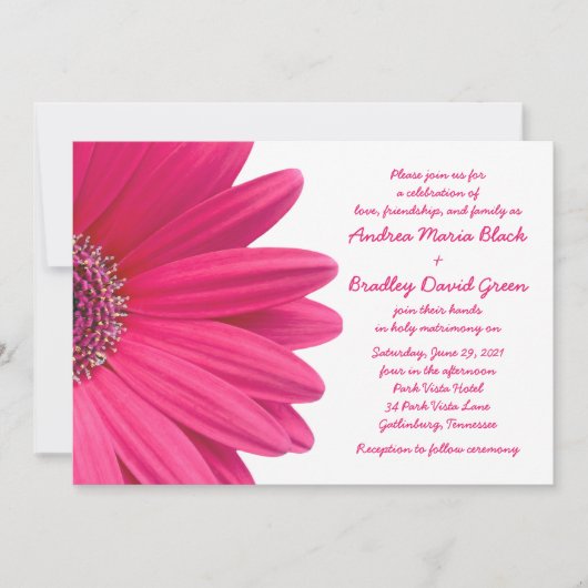 Hot Pink Gerbera Daisy White Wedding Einladung (Vorderseite)
