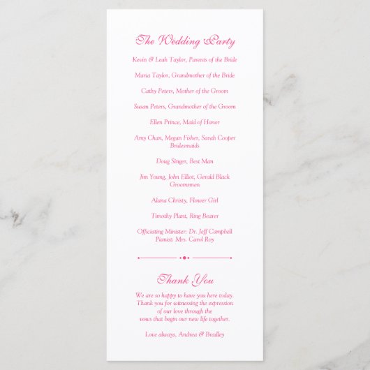 Hot Pink Gerbera Daisy White Wedding Program Programm (Rückseite)