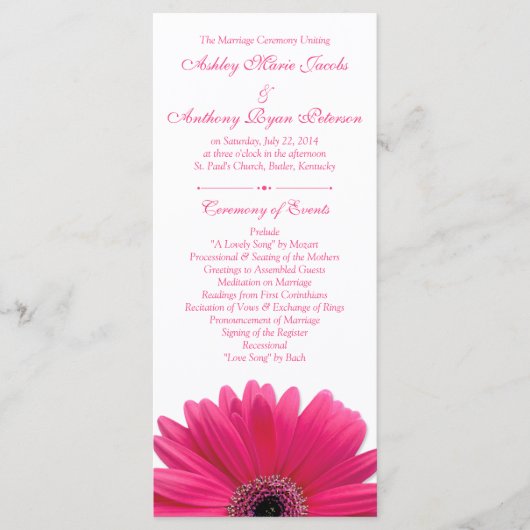 Hot Pink Gerbera Daisy White Wedding Program Programm (Vorderseite)