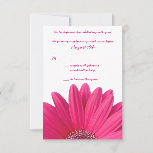 Hot Pink Gerbera Daisy White Wedding RSVP Card Karte (Vorderseite)