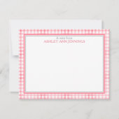Hot Pink Gingham Check Border Personalized Mitteilungskarte (Vorderseite)