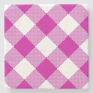 Hot Pink Gingham Checked Square Untersetzer