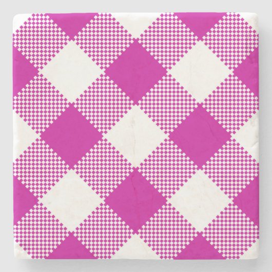 Hot Pink Gingham Checked Square Untersetzer (Vorderseite)