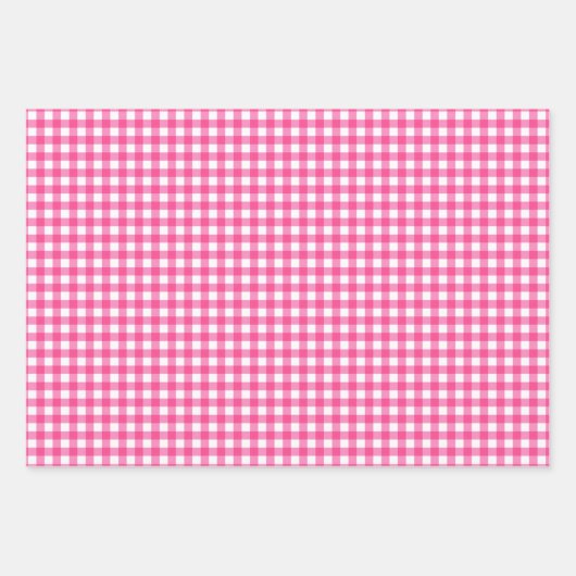Hot Pink Gingham Karo Pattern Geschenkpapier Set (Vorderseite)