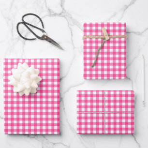 Hot Pink Gingham Karo Pattern Geschenkpapier Set