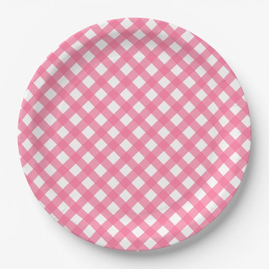 Hot Pink Gingham Paper-Teller Pappteller (Vorderseite)
