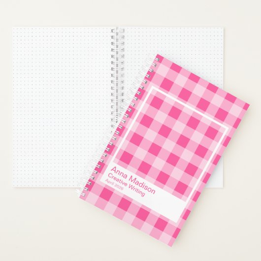 Hot Pink Gingham Plaid Transparent Frame Notebook Notizblock (Innen)