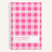 Hot Pink Gingham Plaid Transparent Frame Notebook Notizblock (Vorderseite)