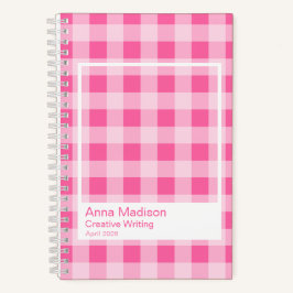 Hot Pink Gingham Plaid Transparent Frame Notebook Notizblock