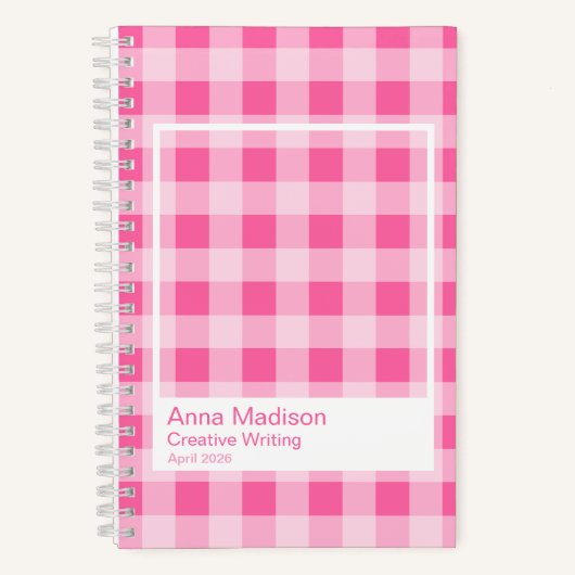 Hot Pink Gingham Plaid Transparent Frame Notebook Notizblock (Vorderseite)