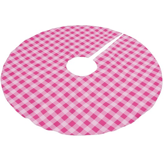 Hot Pink Gingham Polyester Weihnachtsbaumdecke (Schrägansicht)