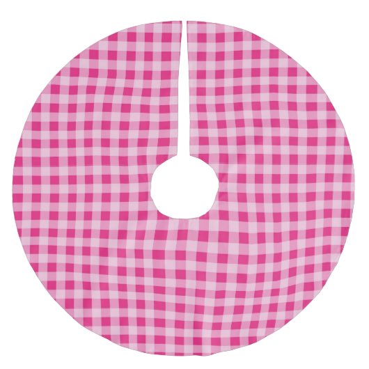 Hot Pink Gingham Polyester Weihnachtsbaumdecke (Vorderseite)