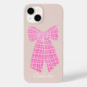 Hot Pink Gingham Romantische Coquette Hair Bow Case-Mate iPhone 14 Hülle