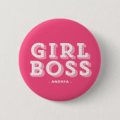 Hot Pink Girl Boss Retro Marquee Personalisiert Button (Vorderseite)