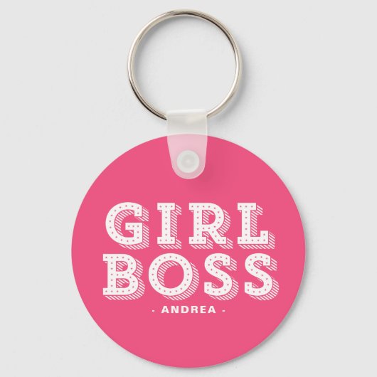 Hot Pink Girl Boss Retro Marquee Personalisiert Schlüsselanhänger (Vorderseite)