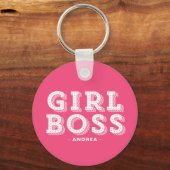 Hot Pink Girl Boss Retro Marquee Personalisiert Schlüsselanhänger (Vorderseite)