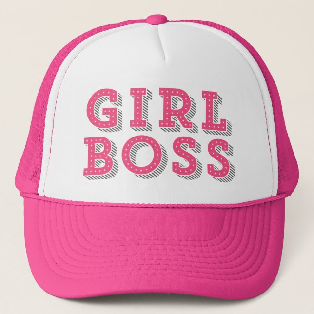 Hot Pink Girl Boss Zitat Retro Marquee Truckerkappe (Vorderseite)