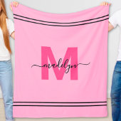 Hot Pink Girl Script Name Monogram Fleecedecke