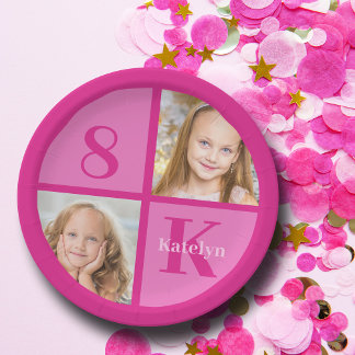 Hot Pink Girls Foto Custom Kindergeburtstag Party Pappteller