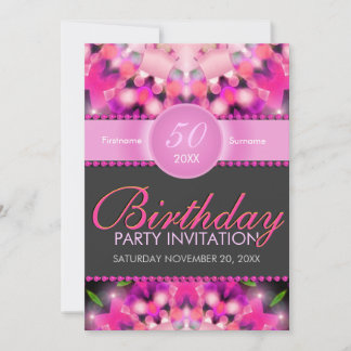 Hot Pink Girly Einladungen zum 50. Geburtstag