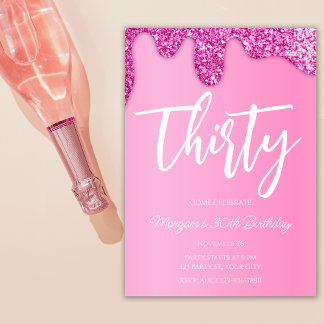 Hot Pink Girly Glitzer 30. Geburtstag Party Einladung