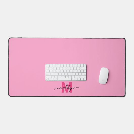 Hot Pink Girones Modern Name Monogram Schreibtischunterlage (Tastatur & Maus)