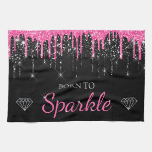 Hot Pink Glam Drilling Glitzer Geboren zu Sparkle Geschirrtuch