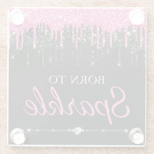 Hot-Pink-Glam-Driving-Glitzer Geboren zu sparkeln Glasuntersetzer (Rückseite)
