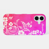 Hot Pink Glam Floral Swirl iPhone 16 Hülle (Rückseite (Horizontal))