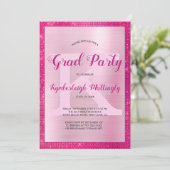 Hot Pink Glam Fun Diamant Sparkle Graduierungspart Einladung (Stehend Vorderseite)