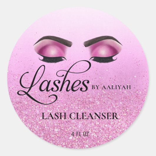 Hot Pink Glam Glitzer Lash Bath Shampoo Cleanser Runder Aufkleber (Vorderseite)