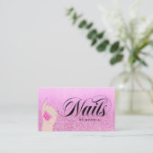 Hot Pink Glam Glitzer Nail Tech Manikurier Shop Visitenkarte (Stehend Vorderseite)