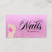 Hot Pink Glam Glitzer Nail Tech Manikurier Shop Visitenkarte (Vorderseite)