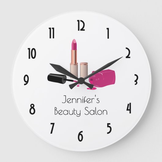 Hot Pink Glam Lipstick & Nail Polish Stylish Große Wanduhr (Vorderseite)